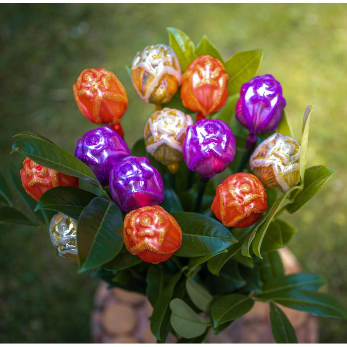 Sklenená fúkaná ozdoba kvet ruže oranžová, 1 ks