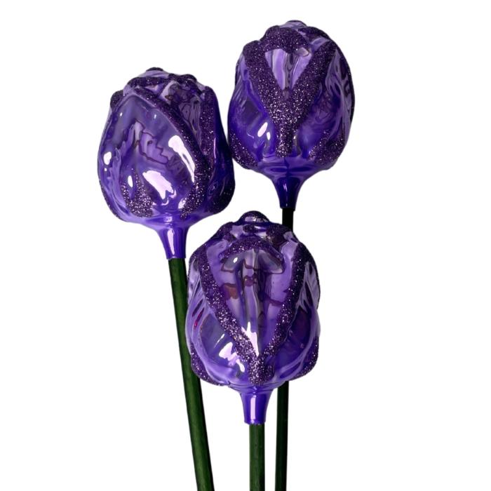 Sklenená fúkaná ozdoba kvet ruže fialová, 1 ks