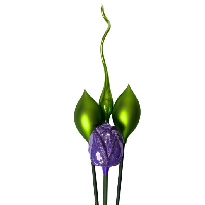 Sklenená fúkaná ozdoba kvet ruže fialová, 1 ks