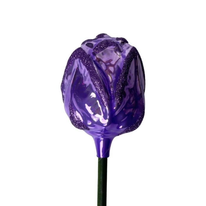 Sklenená fúkaná ozdoba kvet ruže fialová, 1 ks