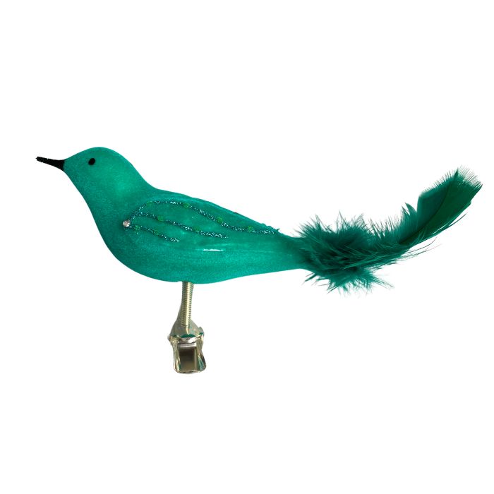 Sklenená ozdoba Suede bird green, 1 kus