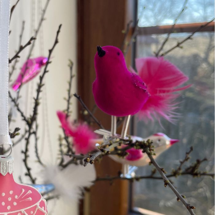 Sklenená ozdoba Semišový vták žltý, 1 kus