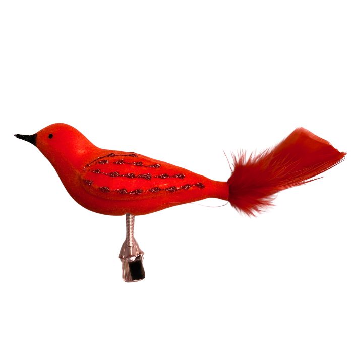 Sklenená ozdoba Koralový vták zo semišu, 1 kus