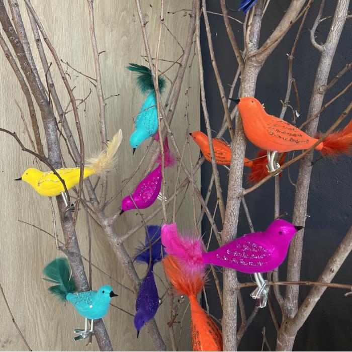 Sklenená ozdoba Suede bird blue, 1 kus