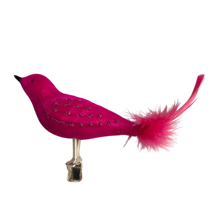 Sklenená ozdoba Semišový vták ružový, 1 kus
