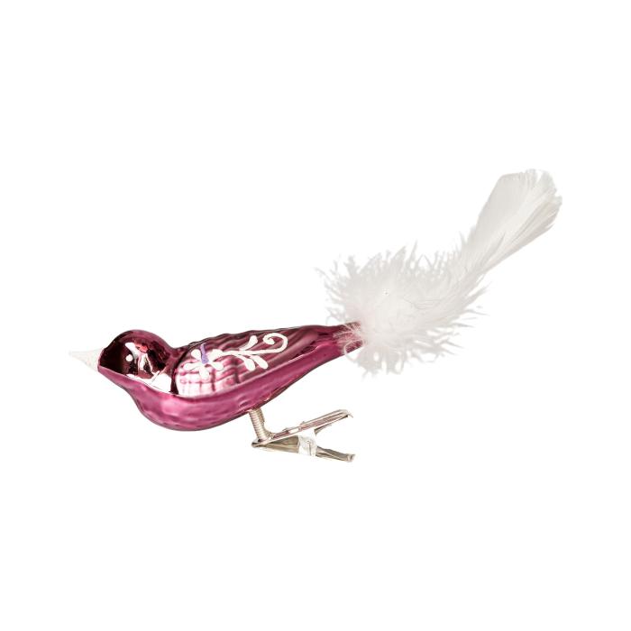 Sklenená ozdoba Veľkonočný kvet bordový vták, 1 ks