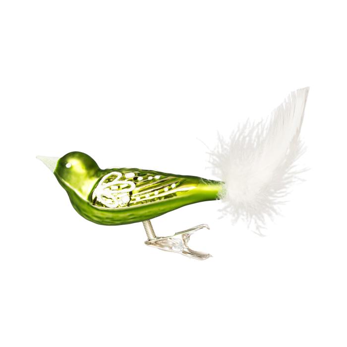 Sklenená ozdoba Veľkonočné vtáčie listy svetlozelené, 1 ks