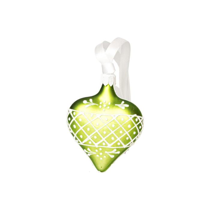 Sklenené ozdoby - jarná súprava Mačka s vtákom a zeleným srdcom, 4 ks