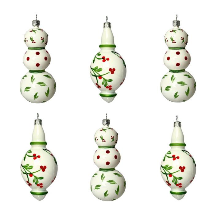Sklenené vianočné ozdoby Cezmína - Dlhé tvary s cezmínou, 6 ks