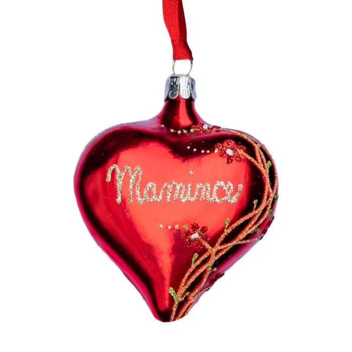 Sklenená ozdoba Srdce s nápisom pre mamu, 1 ks