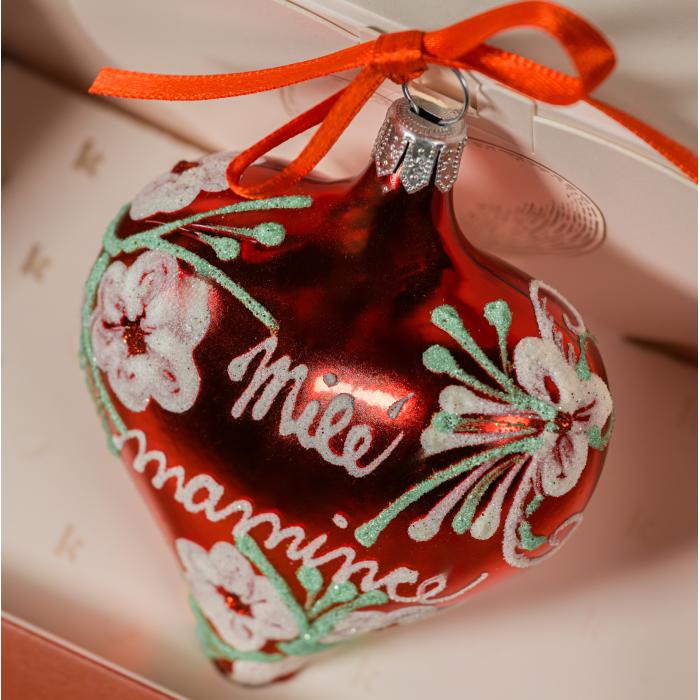 Sklenená ozdoba Srdce s nápisom: Mojej drahej mame, 1 ks