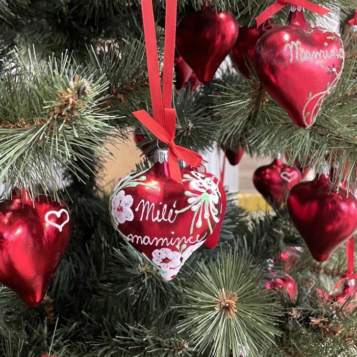 Sklenená ozdoba Srdce s nápisom: Mojej drahej mame, 1 ks