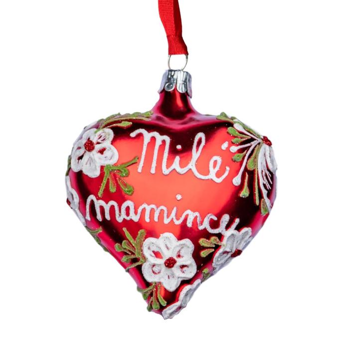 Sklenená ozdoba Srdce s nápisom: Mojej drahej mame, 1 ks