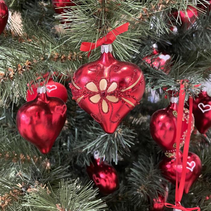 Sklenená ozdoba Srdce so zlatým kvetom, 1 kus