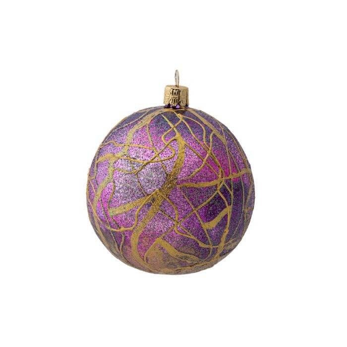 Secesná vianočná ozdoba fialová so zlatými linkami, 1 kus
