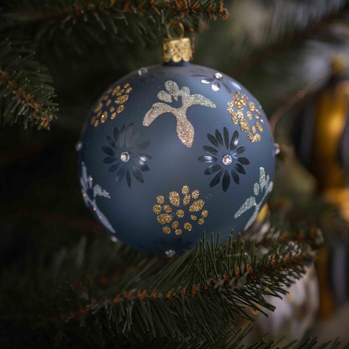 Vianočná ozdoba Secession - osem pokladov sivá číra s orchideou, 1 kus