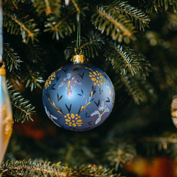 Vianočná ozdoba Secession - osem pokladov sivá číra s orchideou, 1 kus