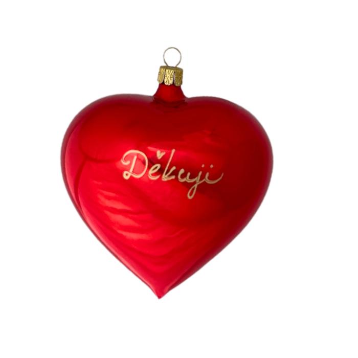 Sklenená ozdoba Veľké červené srdce s nápisom: ďakujem, 1 ks