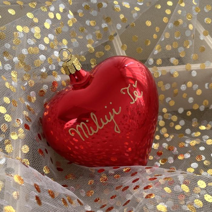 Sklenená ozdoba Veľké červené srdce s nápisom I love you, 1 ks