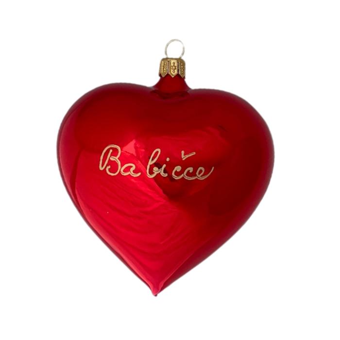 Sklenená ozdoba Veľké červené srdce s nápisom Babička, 1 ks