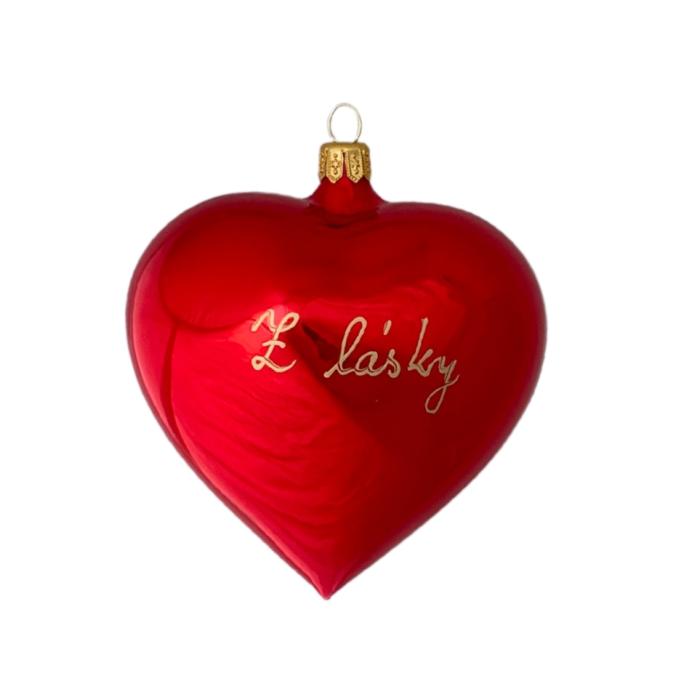 Sklenená ozdoba Veľké červené srdce s nápisom: z lásky, 1 ks