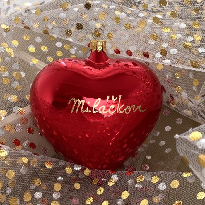 Sklenená ozdoba Veľké červené srdce s nápisom: to my darling, 1 ks