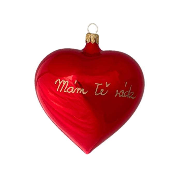 Sklenená ozdoba Veľké červené srdce s nápisom I love you, 1 ks