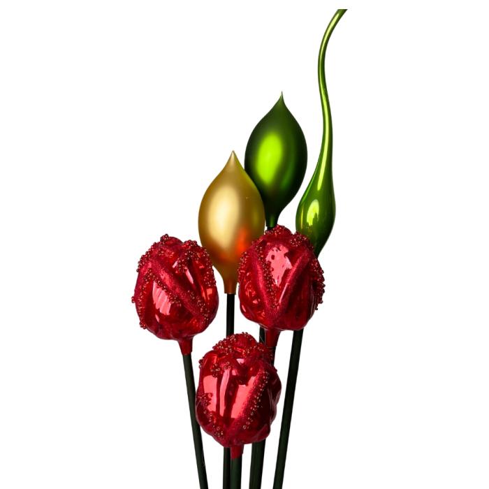 Fúkané sklo ornament ruža kvet červená, 1 kus