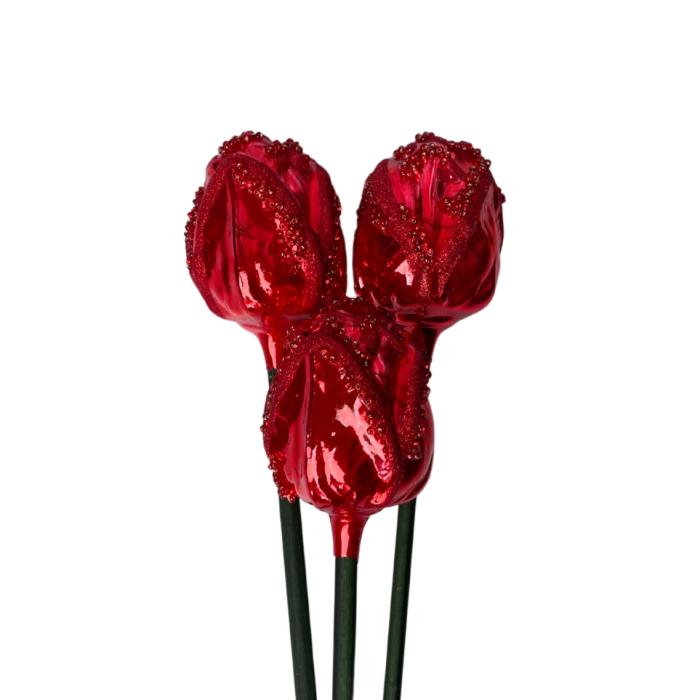 Fúkané sklo ornament ruža kvet červená, 1 kus