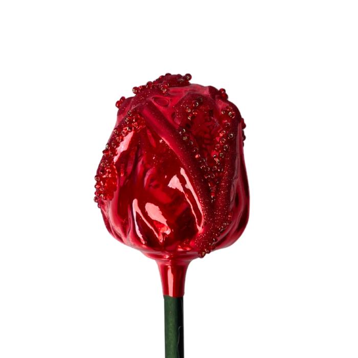 Fúkané sklo ornament ruža kvet červená, 1 kus