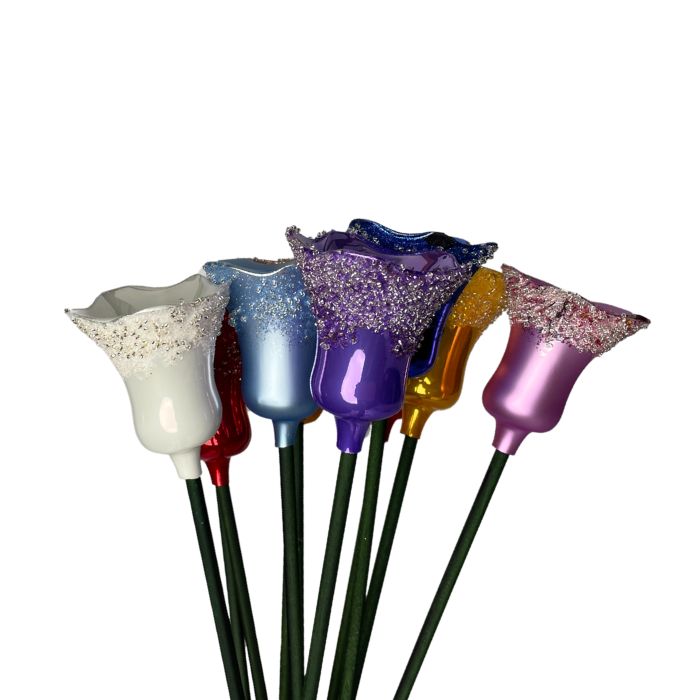 Sklenený fúkaný ornament tulipán biely porcelán, 1 kus