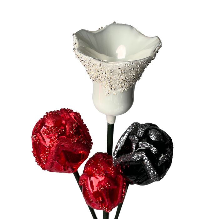 Sklenený fúkaný ornament tulipán biely porcelán, 1 kus