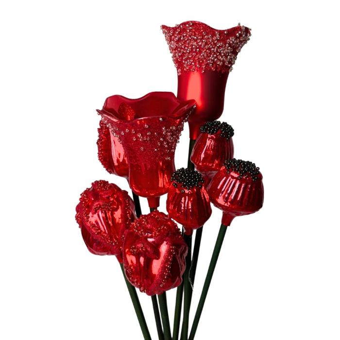 Sklenená kytica červená, 8 ks