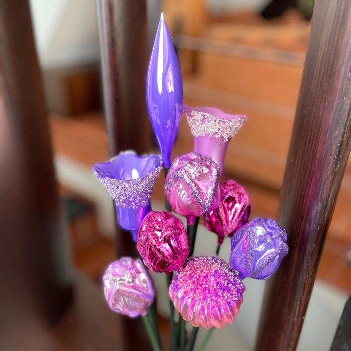 Sklenená kytica Fialová a ružová, 9 ks