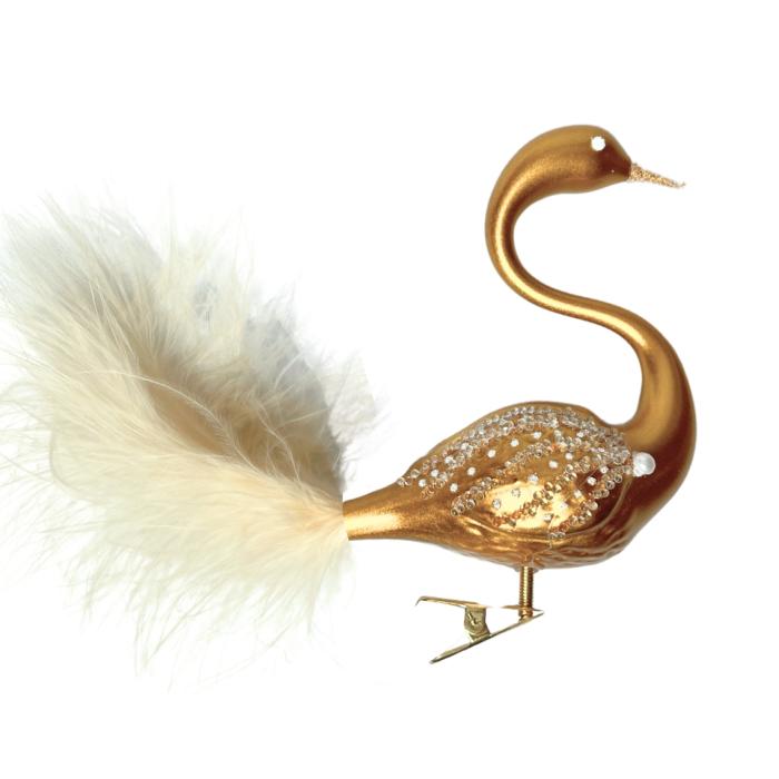 Sklenené vianočné ozdoby bielo-zlatá sada - labutí pár zlatý, 2 ks