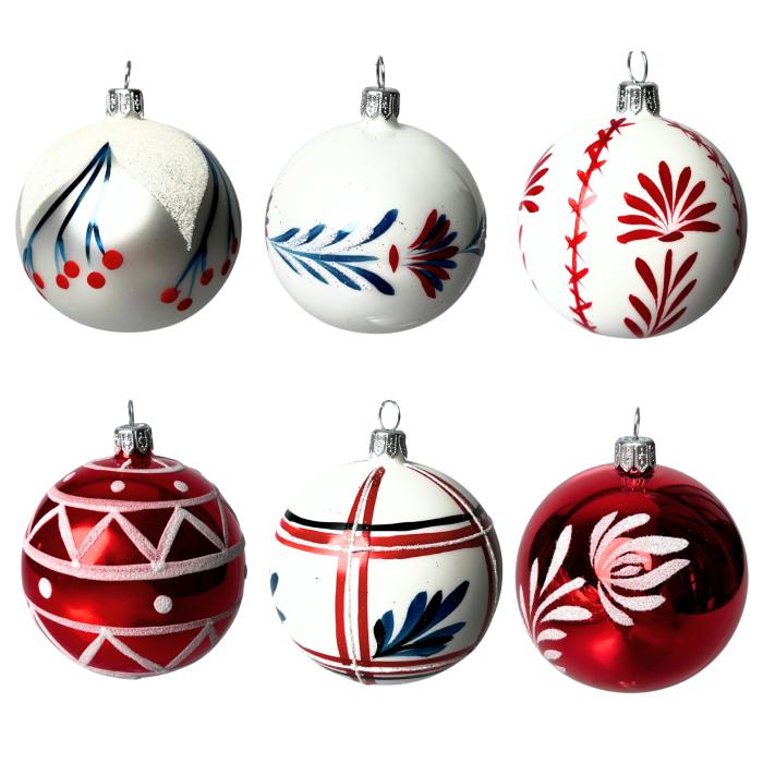Sklenené vianočné ozdoby Domovina - Folklórne ozdoby, 6 ks