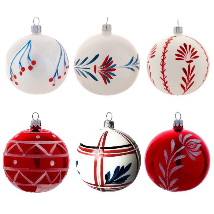 Sklenené vianočné ozdoby Domovina - Folklórne ozdoby, 6 ks