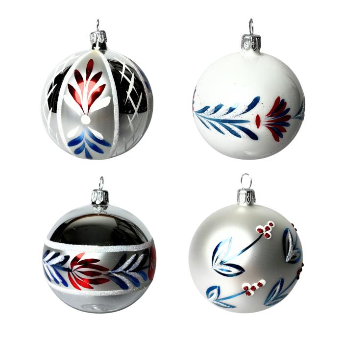 Sklenené vianočné ozdoby Domovina - Kvety, 4 ks