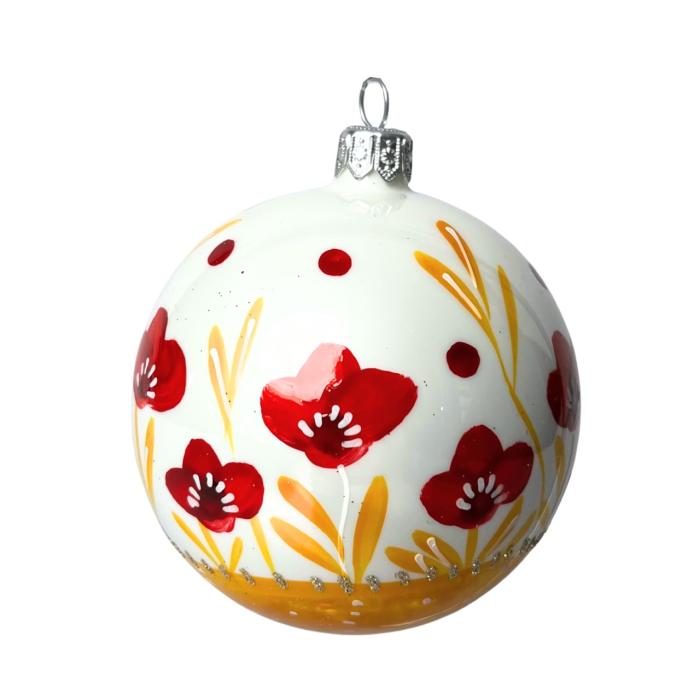 Sklenené vianočné ozdoby Domovina - Maky a pivonky, 6 ks
