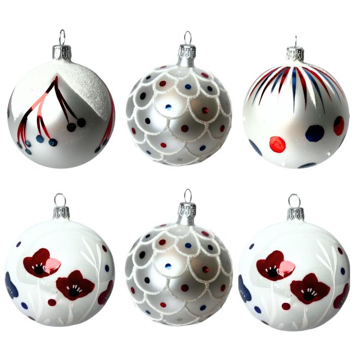 Sklenené vianočné ozdoby Domovina - Maky a bodky, 6 ks