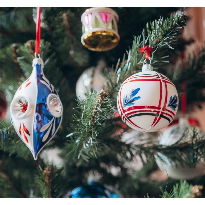 Sklenené vianočné ozdoby Domovina - Lipové stromčeky a maky, 12 ks
