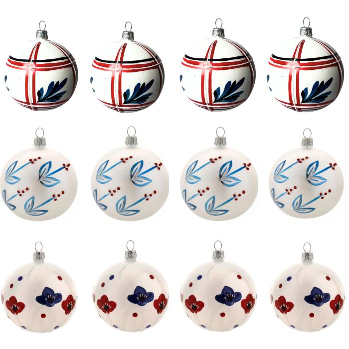 Sklenené vianočné ozdoby Domovina - Lipové stromčeky a maky, 12 ks