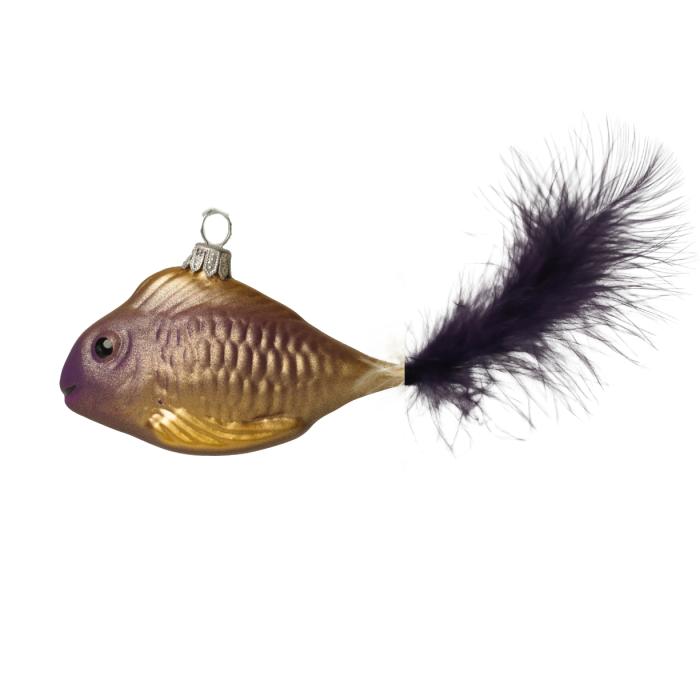 Vianočná ozdoba - Rybka zlatá s fialovým chvostom, 1 ks