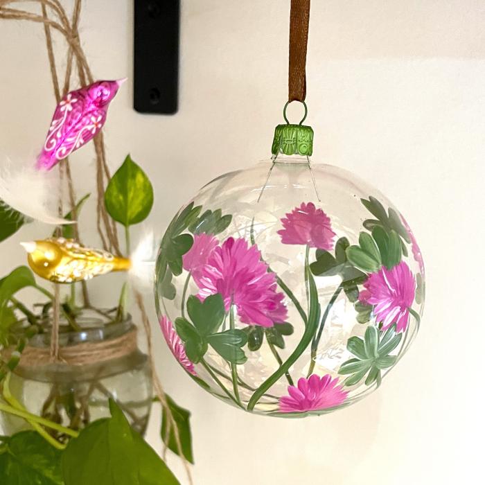 Sklenený fúkaný ornament ďatelina, 1 kus