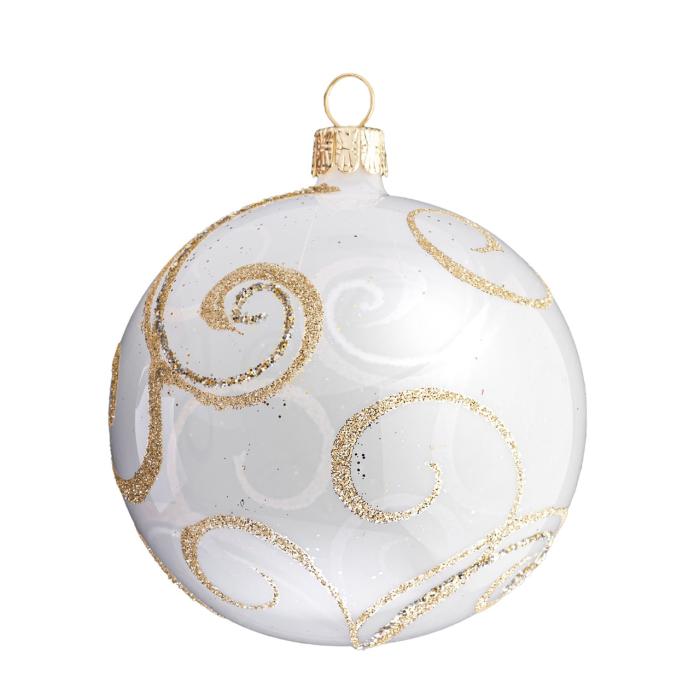 Sklenené vianočné ozdoby bielo-zlatá sada - Biele a zlaté gule s ozdobami, 6 ks