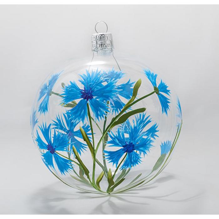 Fúkaná sklenená ozdoba s chrpou, 1 kus